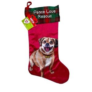 Puggle Dog "Peace Love Rescue" Christmas Holiday Stocking